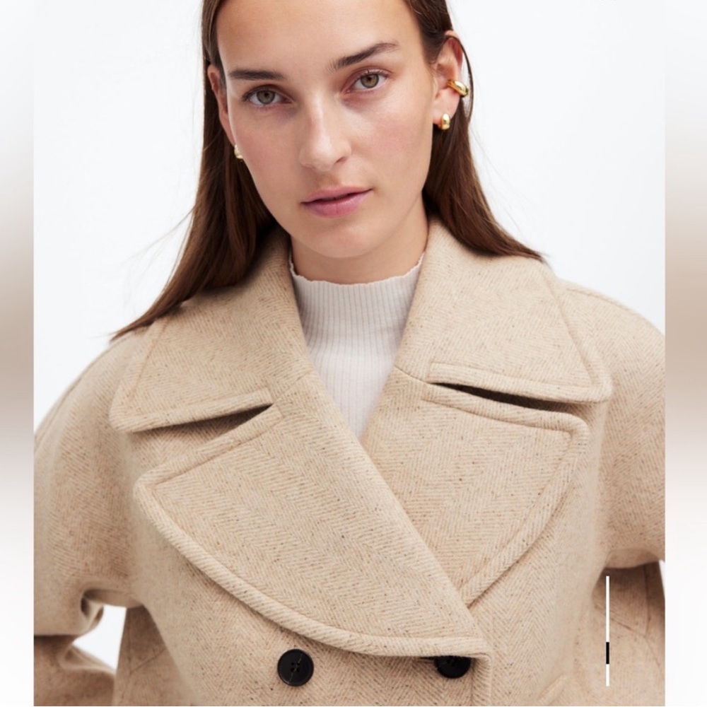 Madewell Oversized Collar Herringbone Prescott NEW NWT in heathered Oatmeal - Picture 14 of 16
